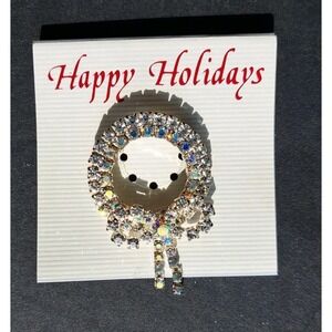 Y2K Happy Holidays Jeweled Christmas Brooch Pin Collectible Costume Jewelry (JB)
